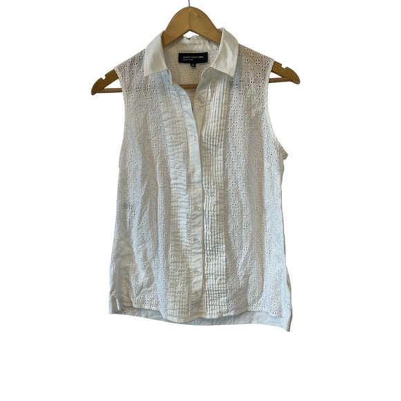 Jones New York Tops - Jones New York Women’s Sleeveless Eyelet Button Down White Blouse Collared Top S